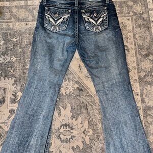 Miss Me Blue Flare Jeans with Embellished Pockets